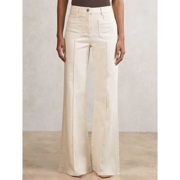 Reiss Denim - Reiss Sakura Flare Patch Pocket Jeans Ecru White High Rise Denim 28R NEW